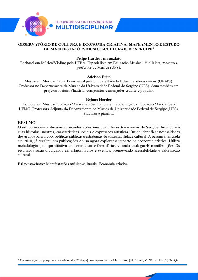 Primeira página do artigo apresentado no II Congresso Internacional Multidisciplinar